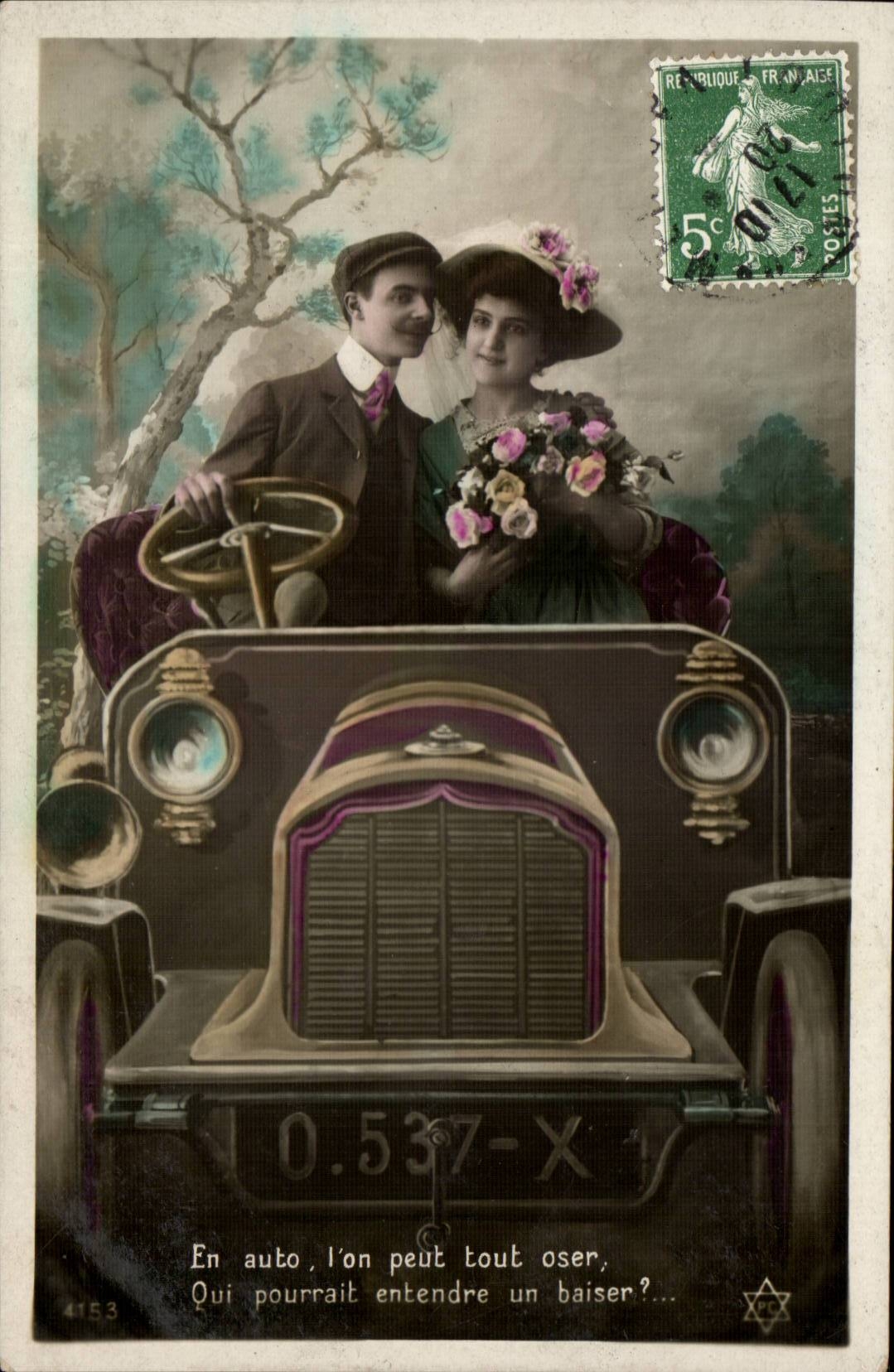 Couples en voiture — scène amoureuse — éditeur non identifié, n° 4153