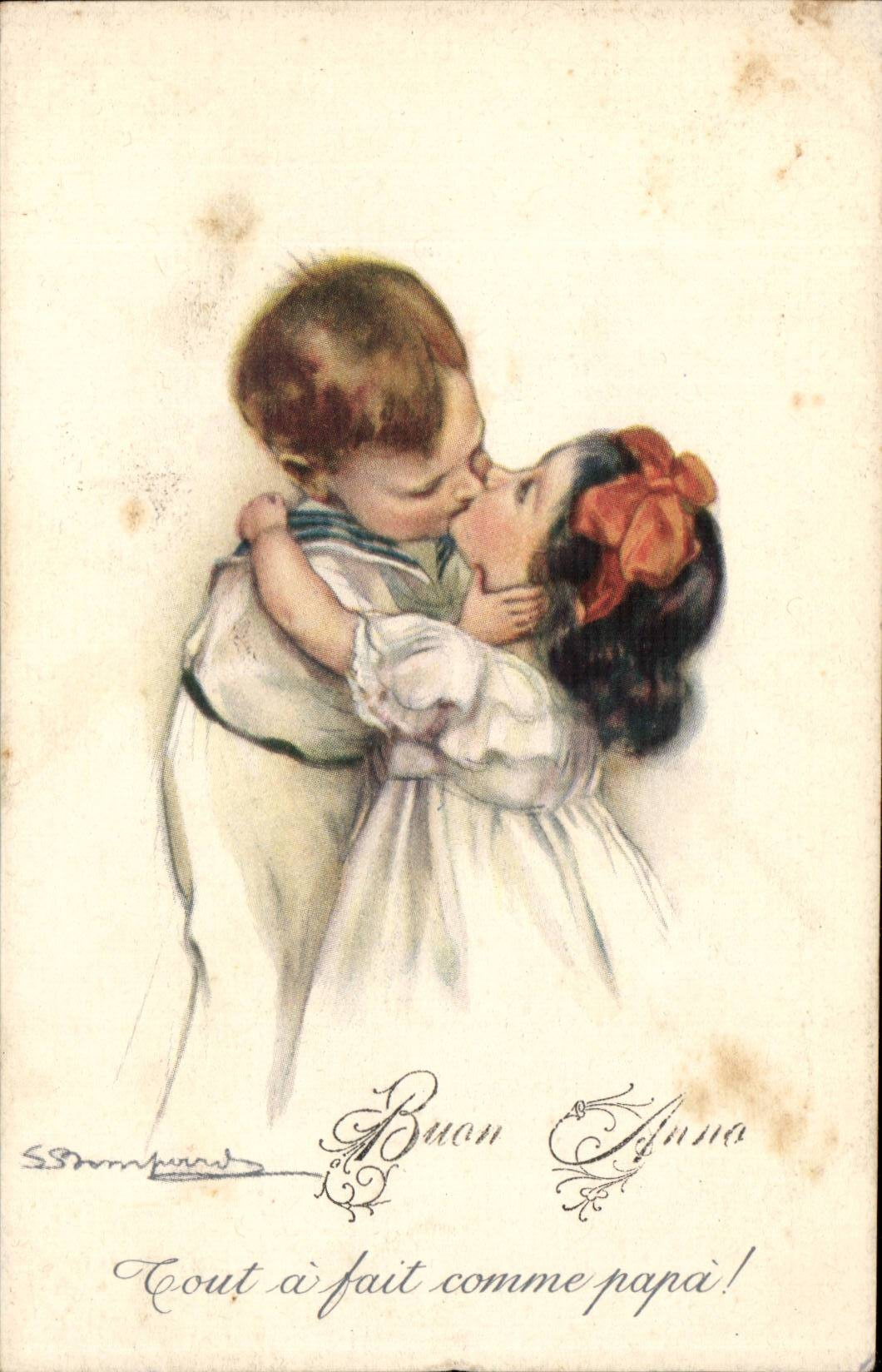 CPA FAntaisie Buon anno tout a fait comme papa ! (enfants)