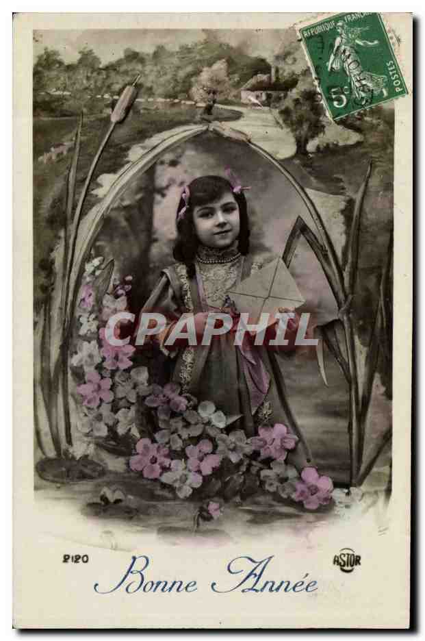 Fille dans un cadre de roseaux — Bonne Année — éditeur Astor, n° 8120