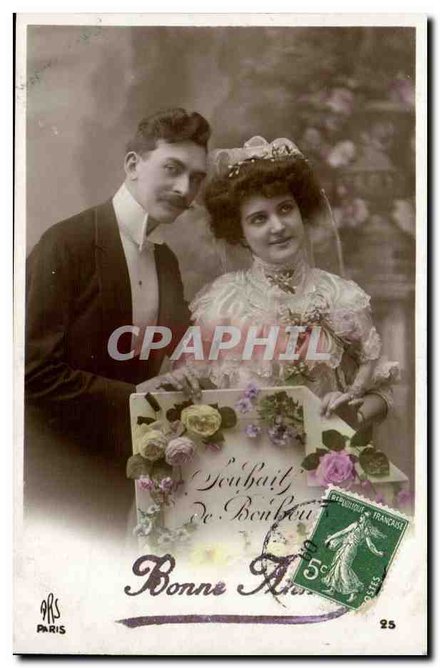 CPA Fantaisie Couple Souhait de bonheur Bonne annee (mariage)