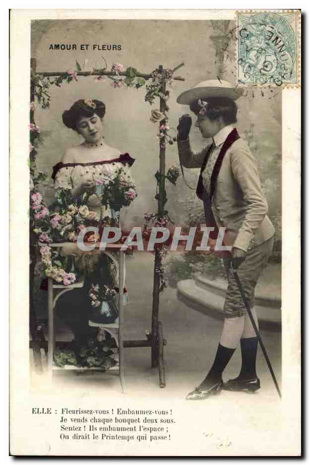CPA Fantaisie Amour et fleurs Couple