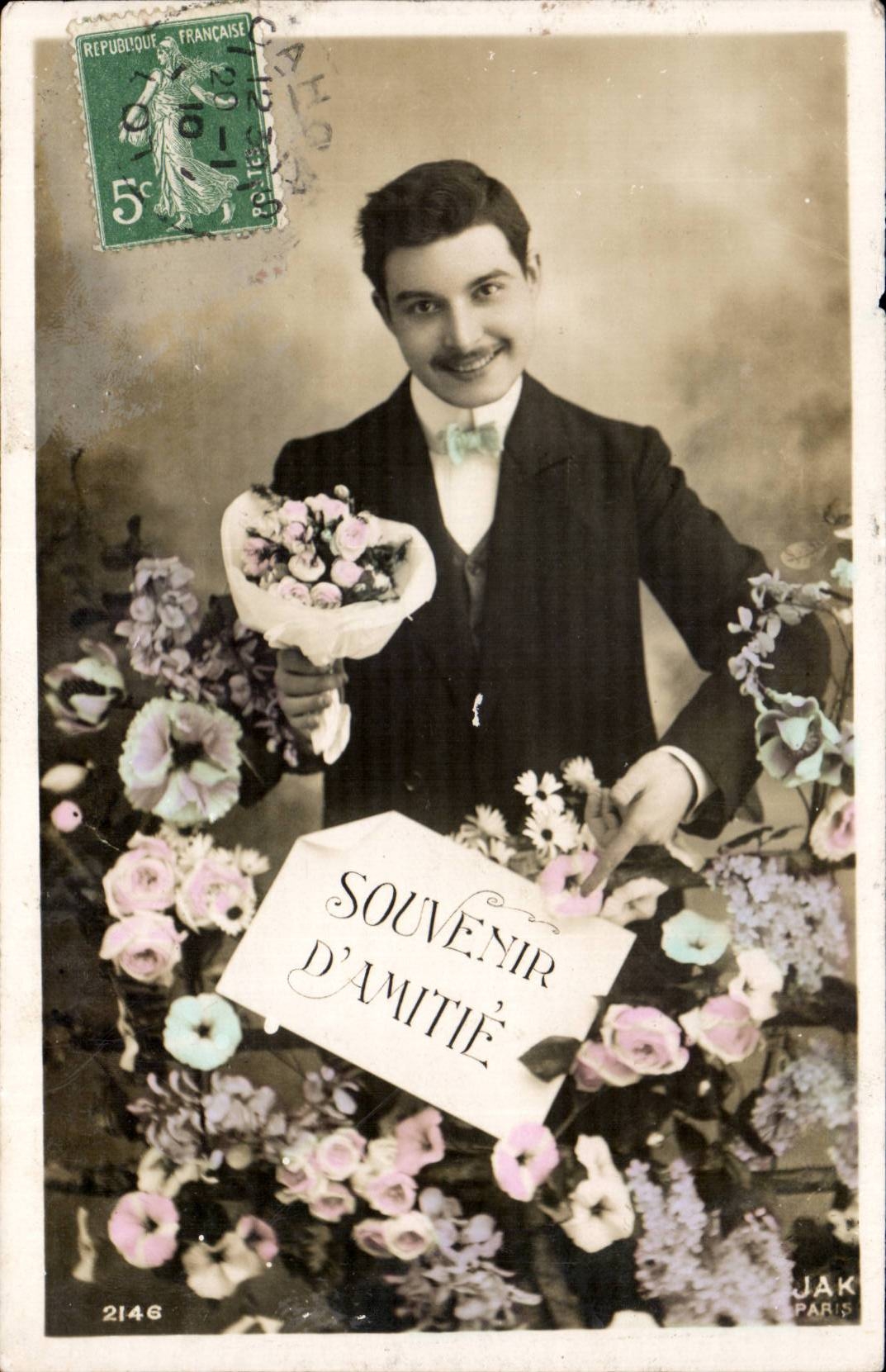 CPA FAntaisie Homme Souvenir d'amitie