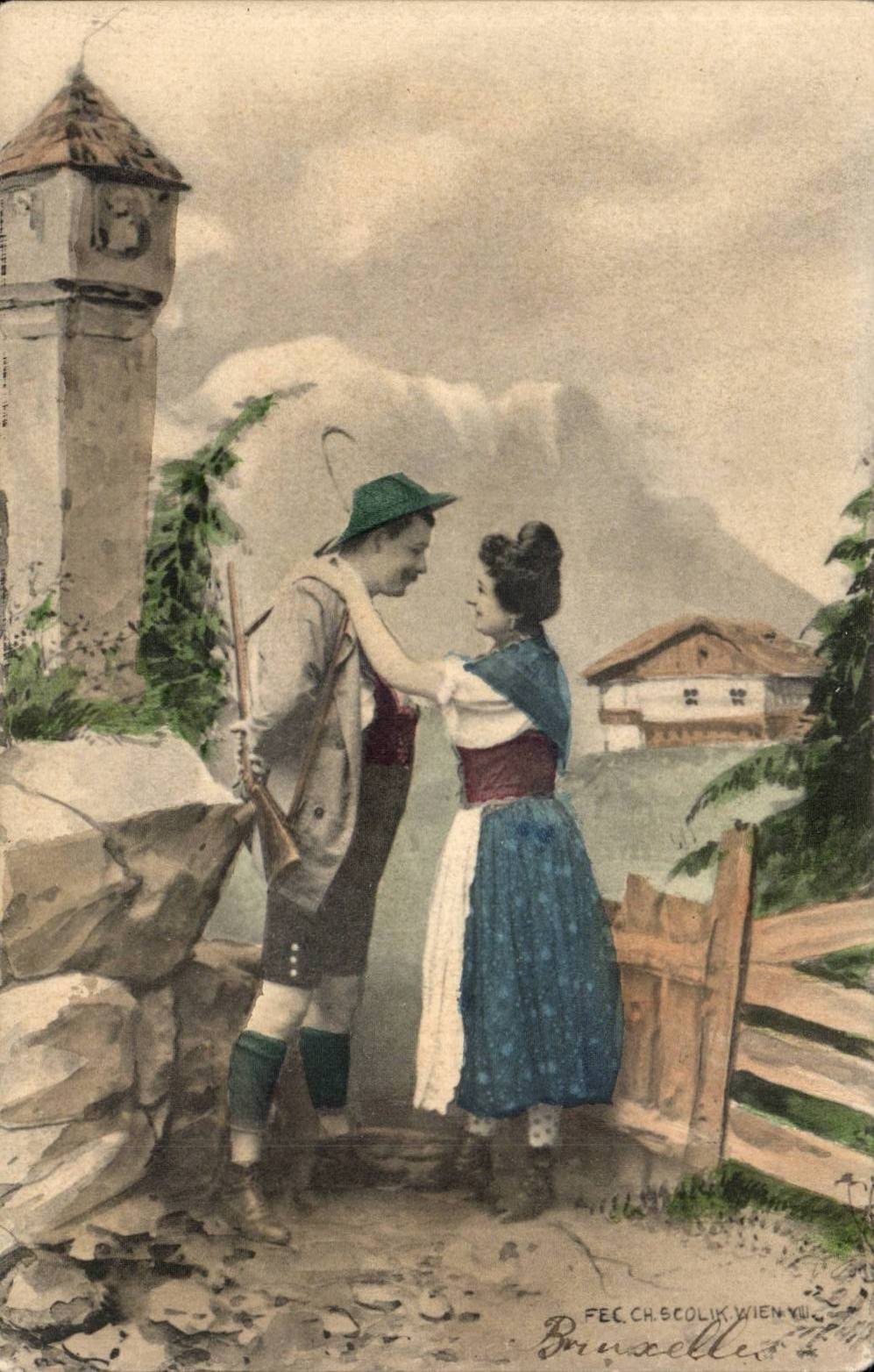 CPA Fantaisie Folklore Tyrol Autriche Austria Couple