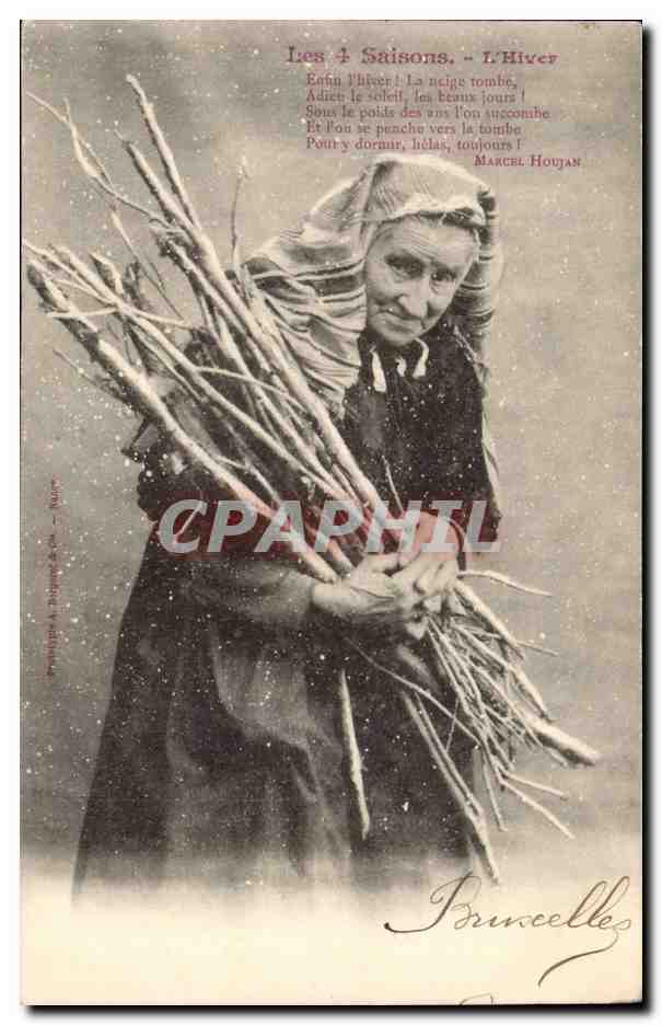 CPA Les quatre saisons L'hiver Enfin 'hiver ! la neige tombe Marcel Houjan (femme)