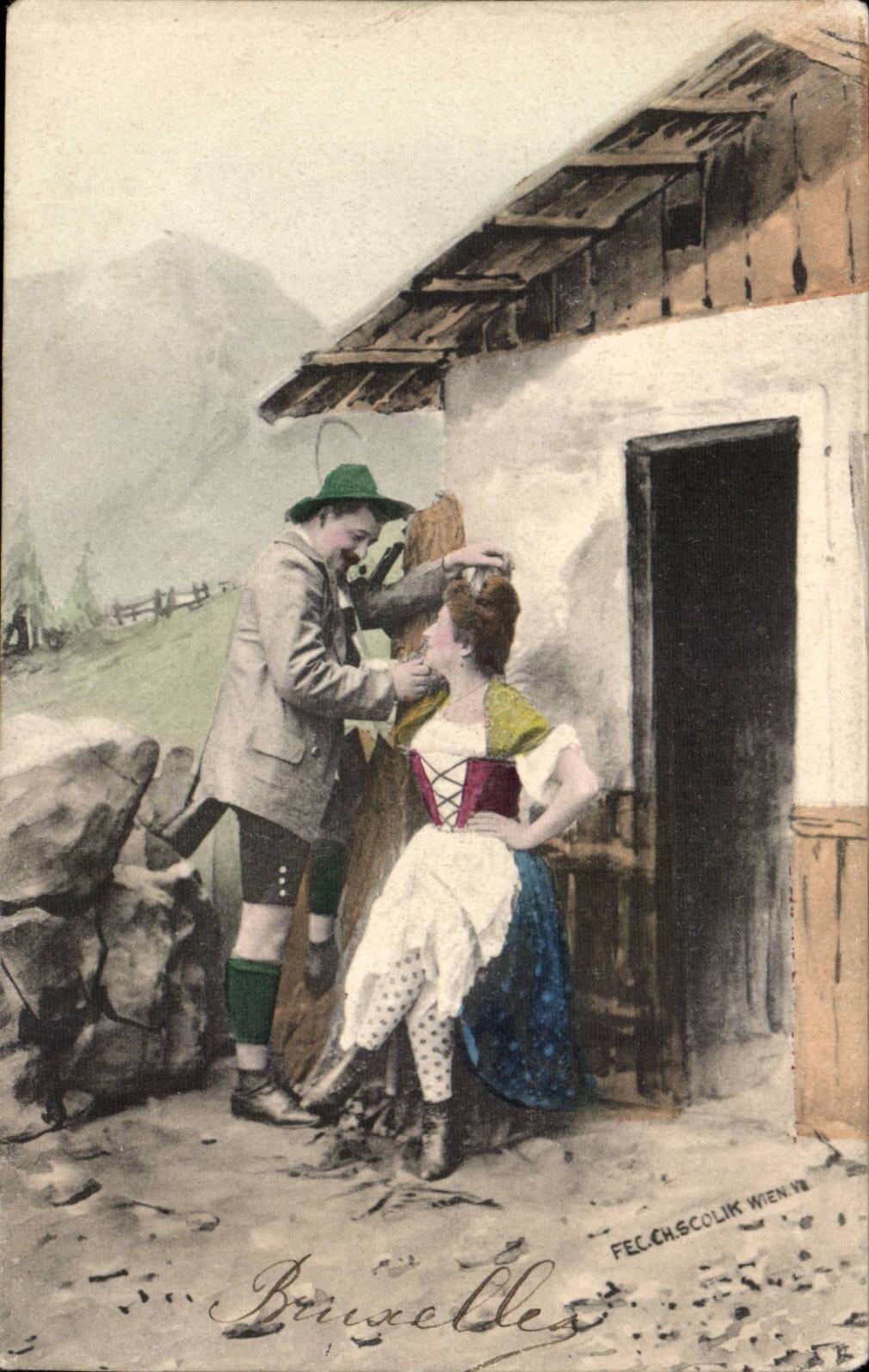 CPA FAntaisie Couple Tyrol Autriche Austria Folklore