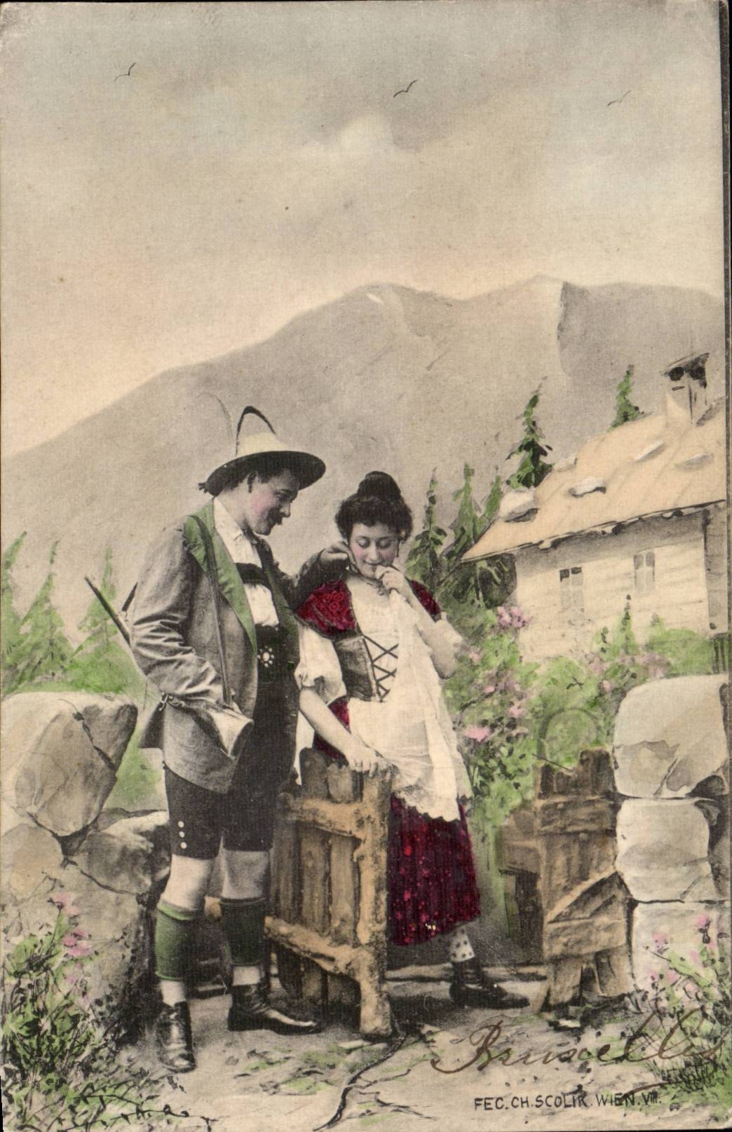 CPA FAntaisie Couple Tyrol Autriche Austria Folklore 