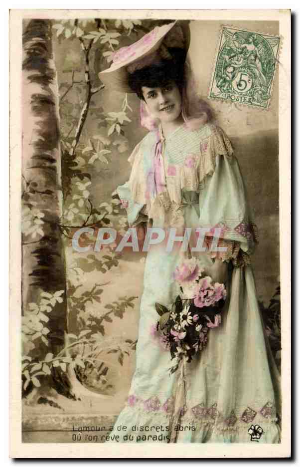 Femme en robe de style Art Nouveau — L'Amour a de discrets abris où l'on rêve du paradis — éditeur non visible