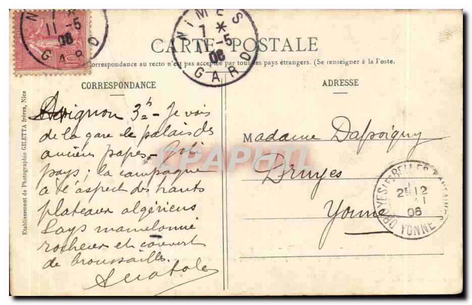 Avignon- Vue Generale et le Chateau des Papes - CPA  — Verso