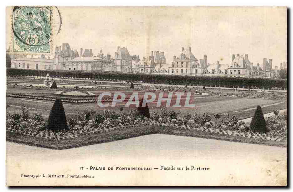 Palazzo di Fontainebleau — Facciata sul Parterre — Fototipia L. Mézard, Fontainebleau