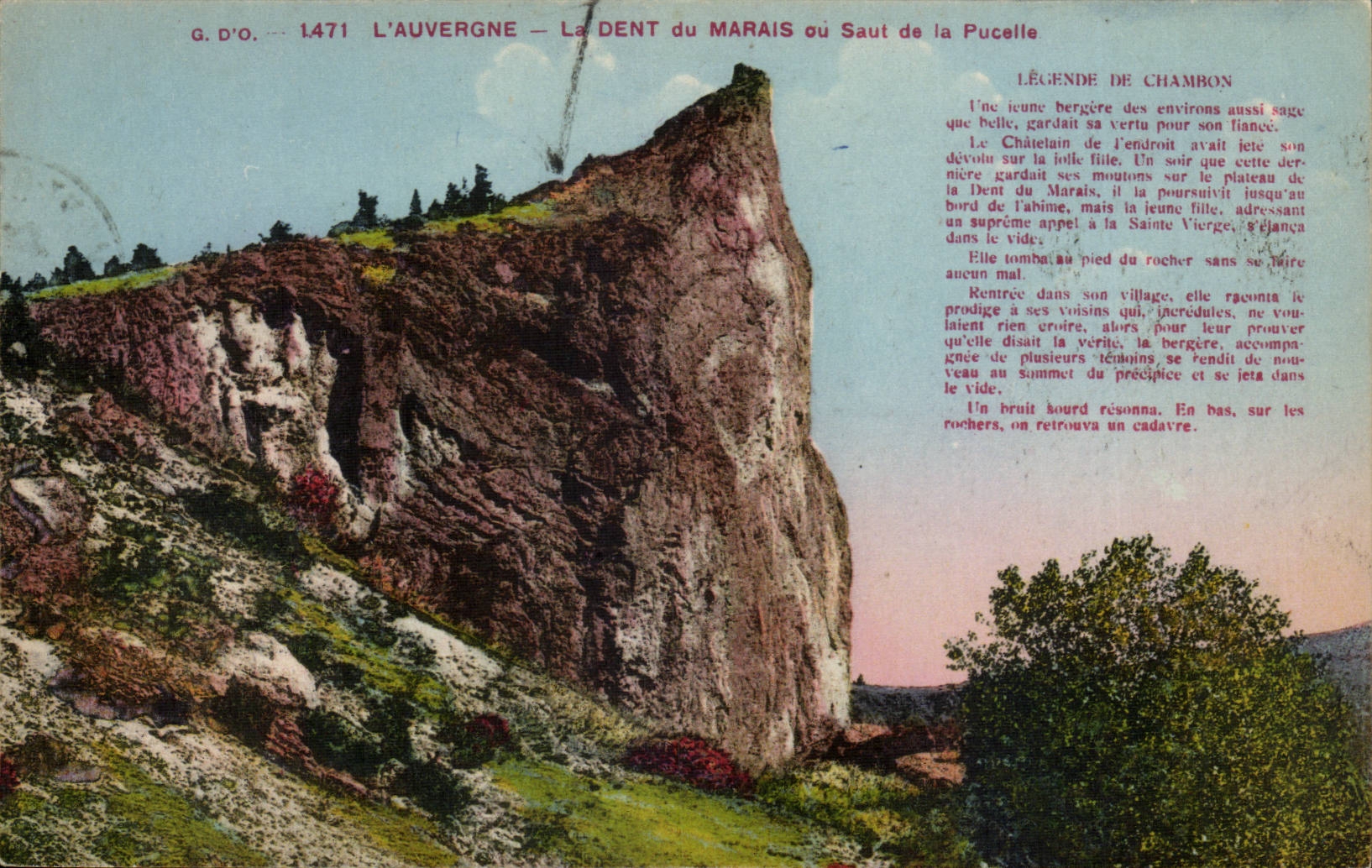 La Dent du Marais ou Saut de la Pucelle — Légende de Chambon — G. D'O. — 1471