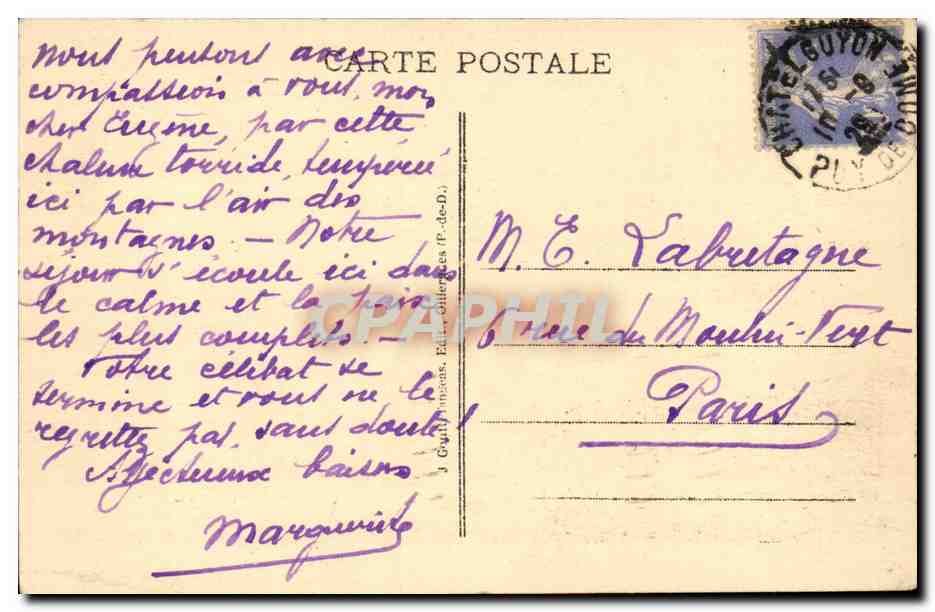 Château de Tournoil — L'Auvergne Poétique — G. d'O. - 1188 — Verso