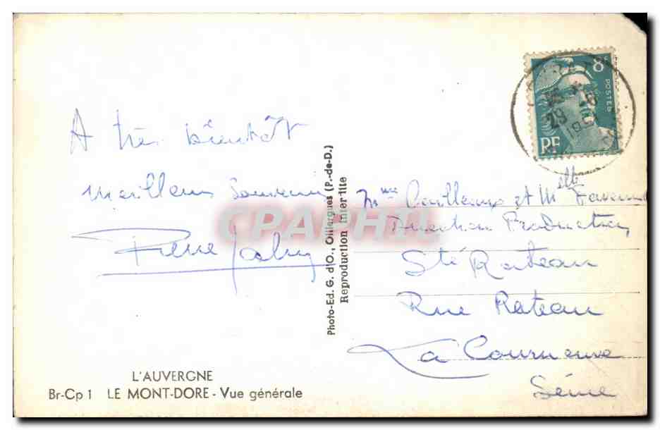 Le Mont-Dore — Vue générale — Photo-Éd. G.d'O. (P.-de-D.) — Verso