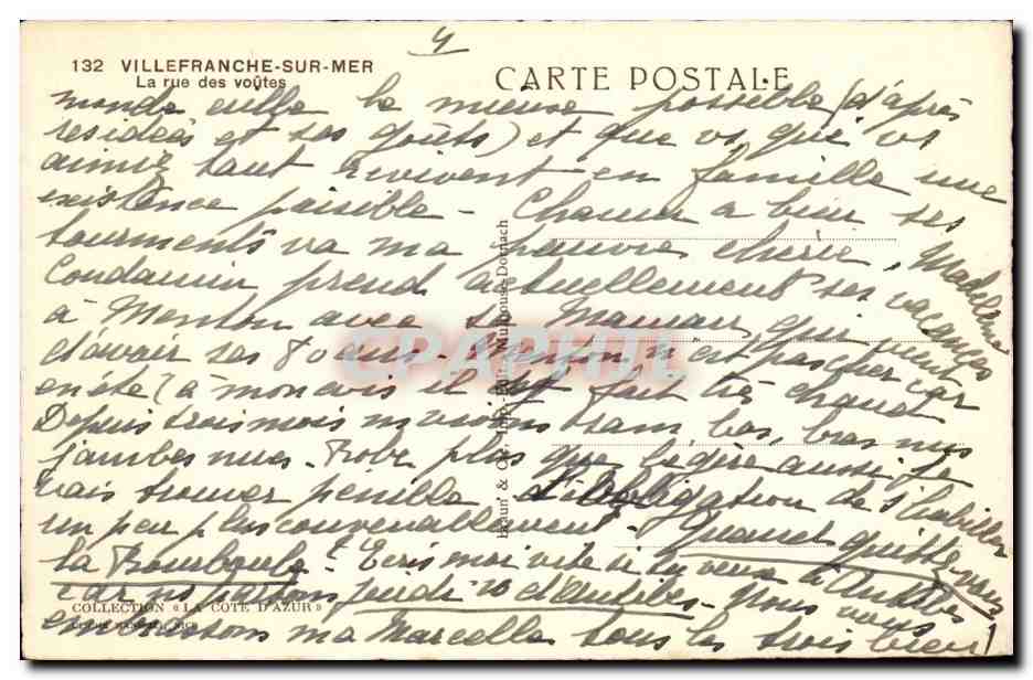 Villefranche-sur-Mer — La rue des voûtes — Carte postale — Verso