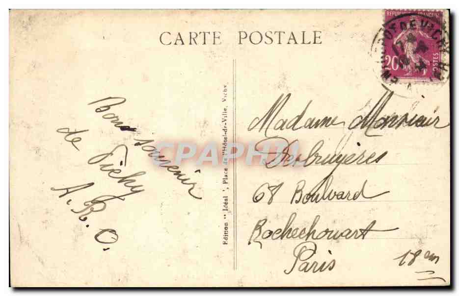 Vichy CPA Sources des CElestins — Verso