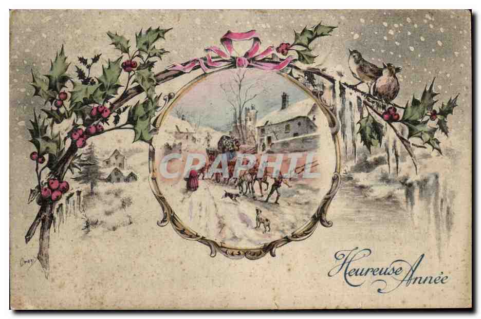 Happy New Year — winter scene with carriage — Em. Brocherious, Imp.-Edit. Paris, Series No. 25