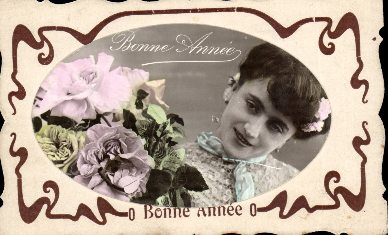 CPA Fantaisie Bonne annee Femme et fleurs