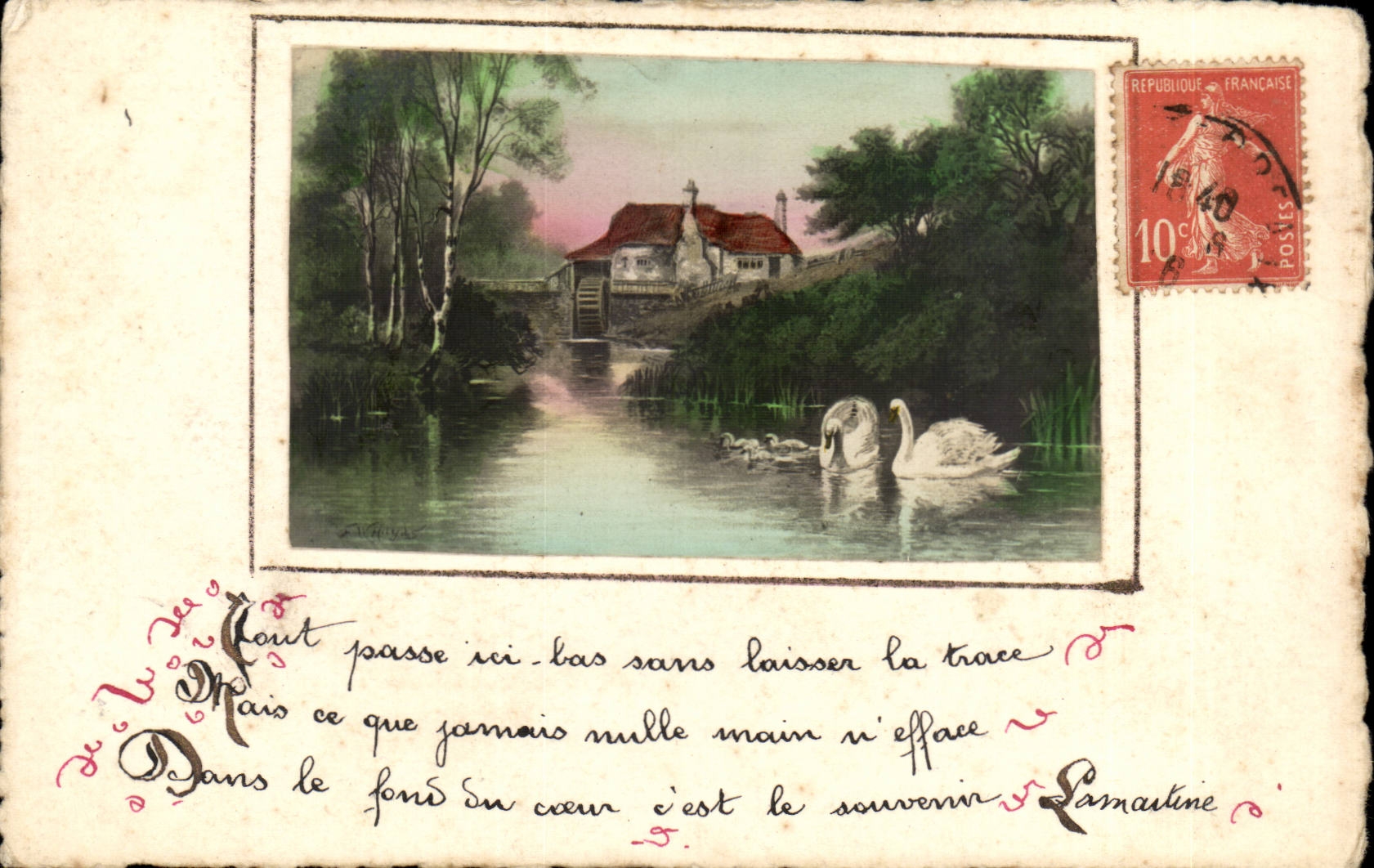 Fantaisie CPA Tout passe ici bas sans laisser de trace (cygnes swan)