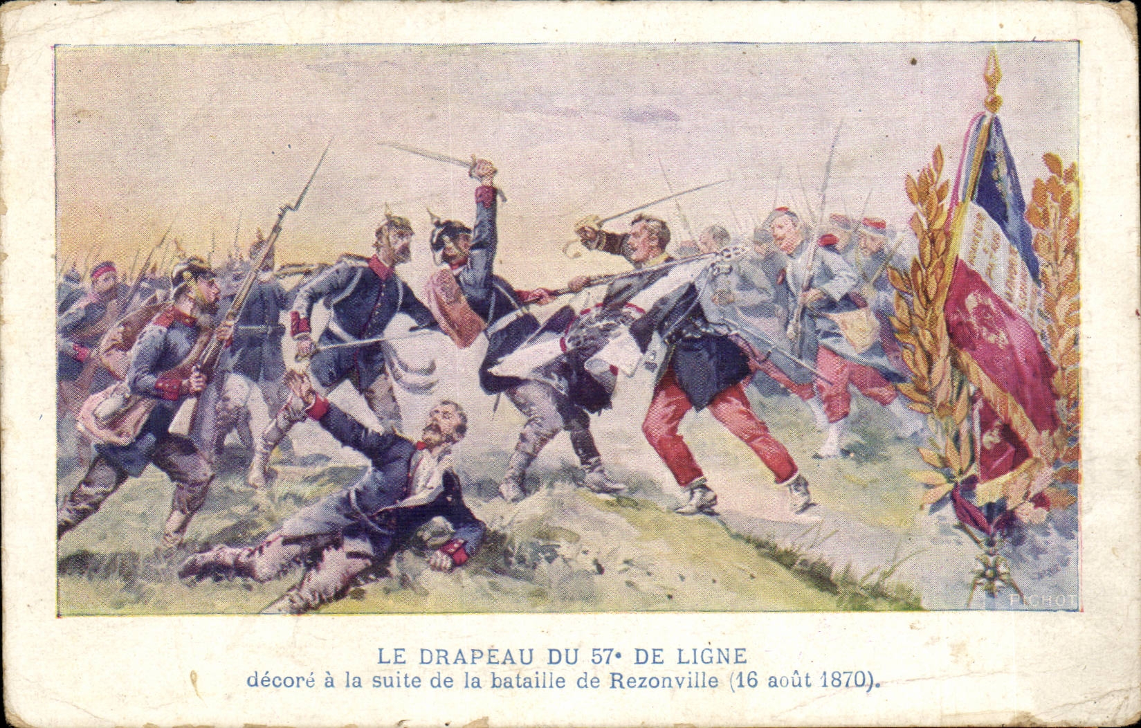 CPA Drapeau du 57eme de ligne decore a la suite de la bataille de Rezonville (16 aout 1870) (militaria)