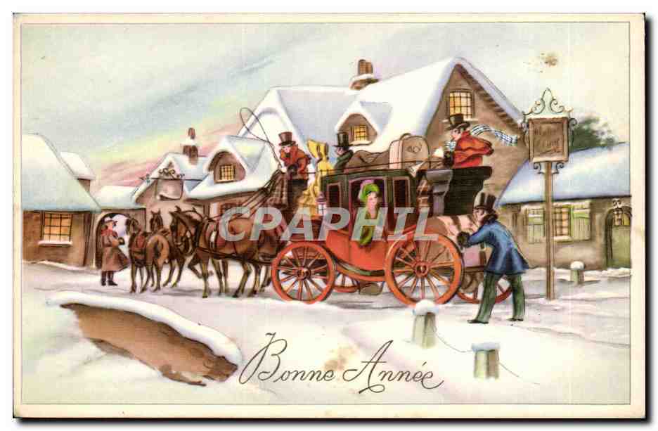 CPA Fantaisie Bonne annee (carosse caleche)