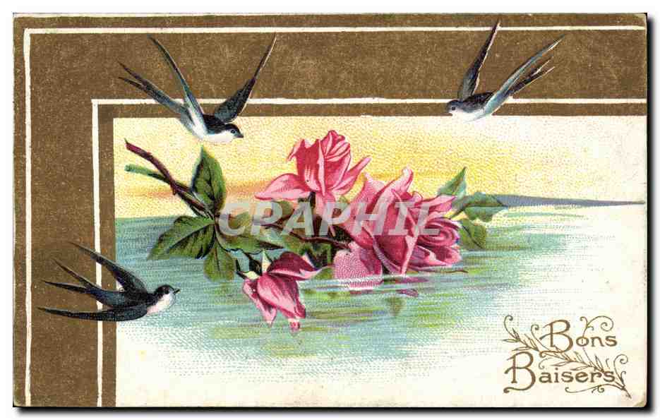 CPA FAntaisie Bons baisers hirondelles