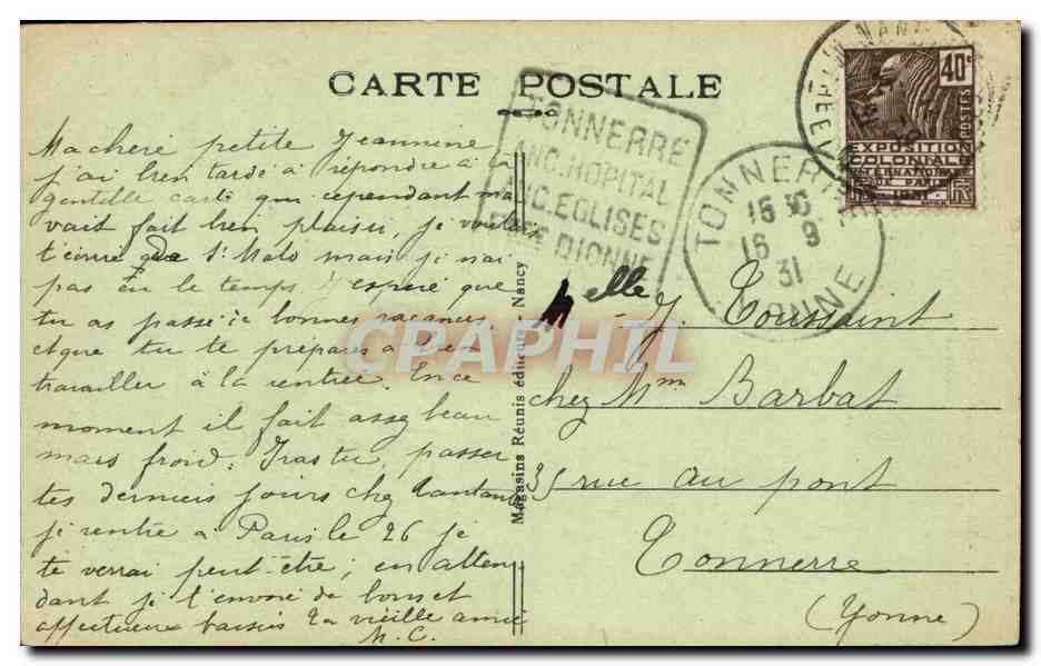 Nancy CPA Hemicycle de la Carriere et basilique Saint Epvre (cote de la ville vieille) — Verso