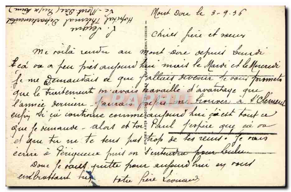Mont Dore CPA Vue generale Le funiculaire — Rückseite