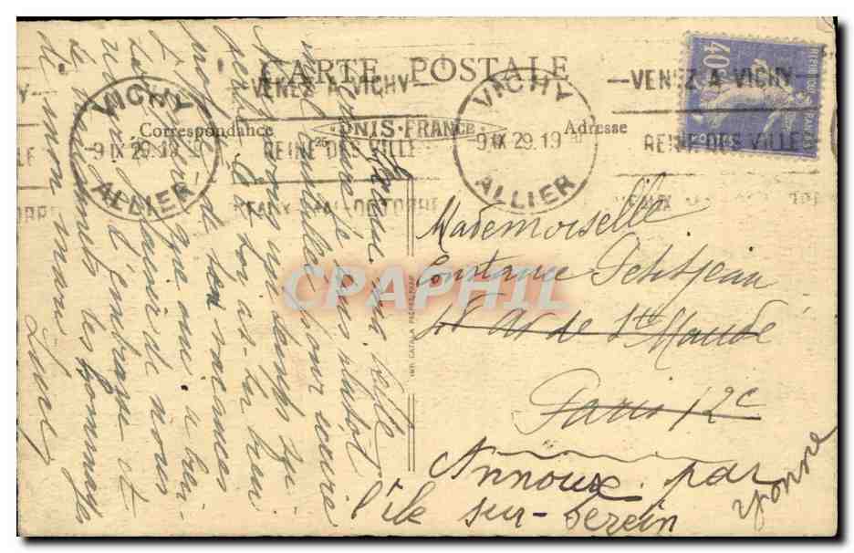 Vichy CPA Le nouveau parc — Verso