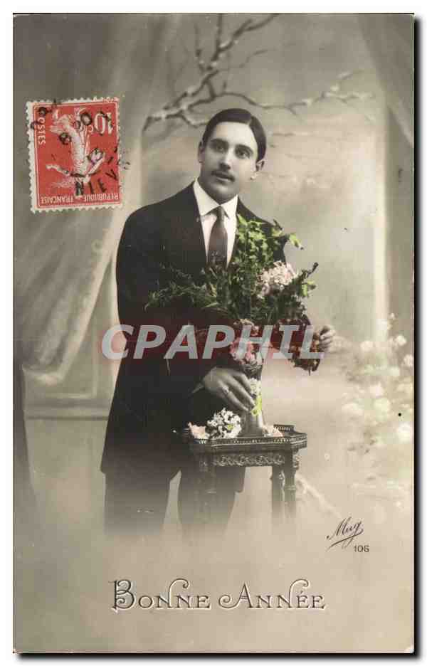 CPA Fantaisie Bonne annee (homme)