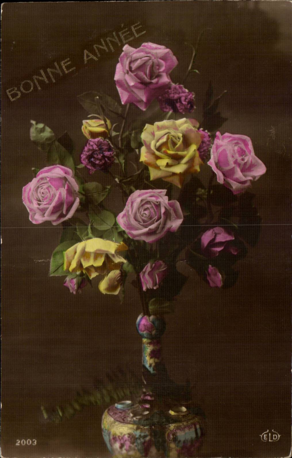 CPA Fantaisie Bonne annee (fleurs)