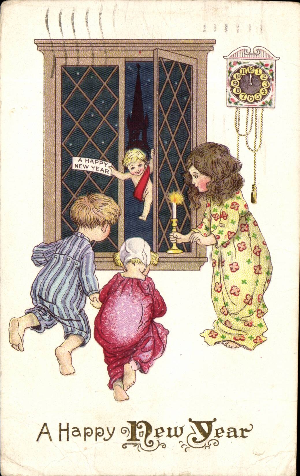 Children and Christmas Angel — A Happy New Year — Made in U.S.A.