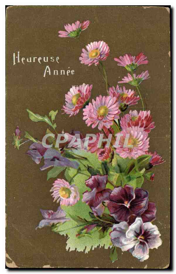 CPA Fantaisie Heureuse annee (fleurs)