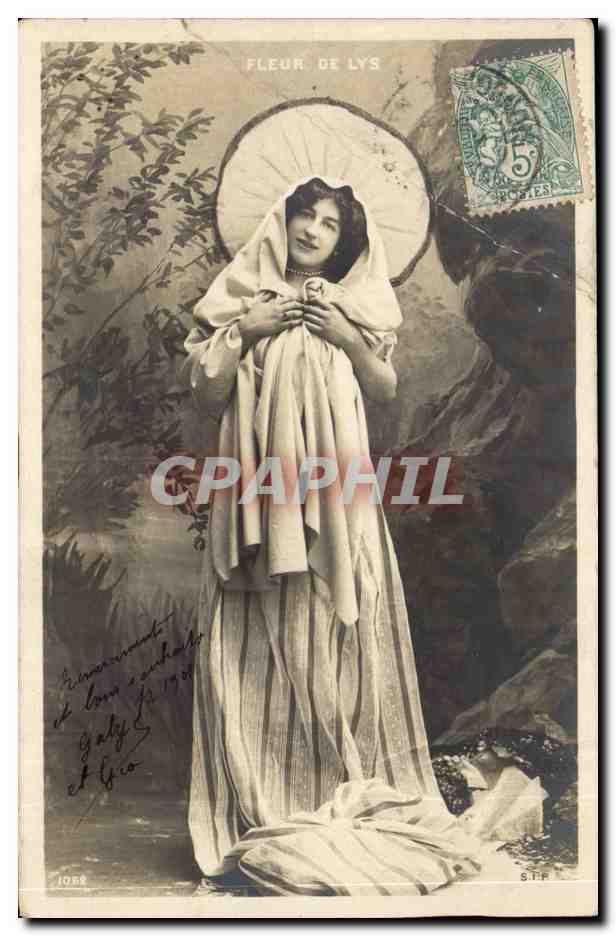 Fantaisie - Femme - Fleur de Lys - Woman draped in white - CPA 