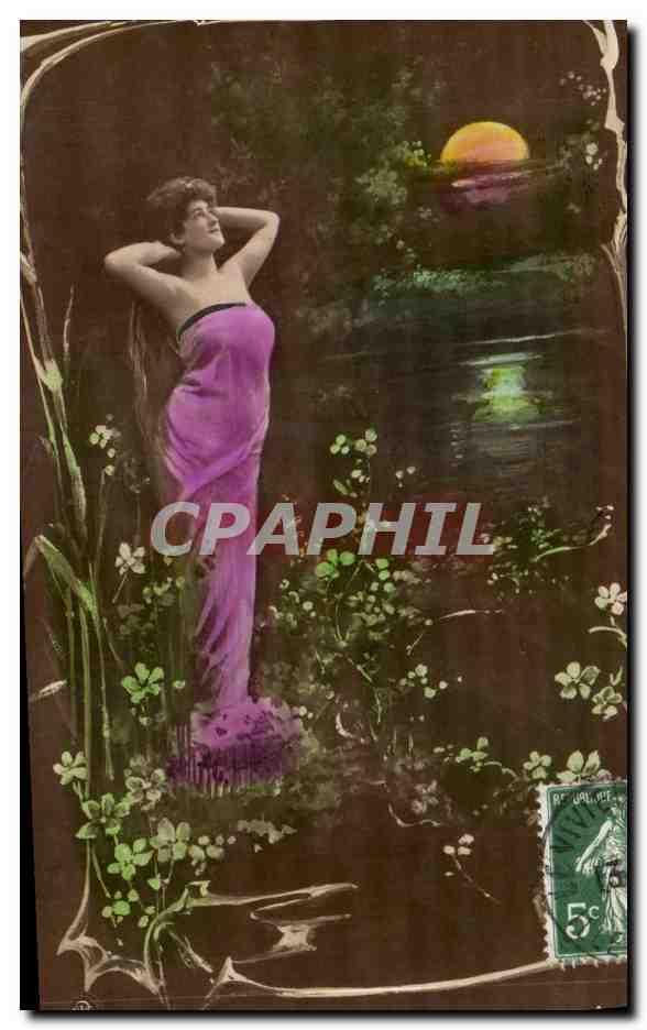 Fantaisie - Femme - Woman of the night with metallic sheen - CPA 