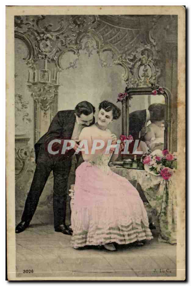 Fantaisie - couple - sealed with a kiss - CPA 