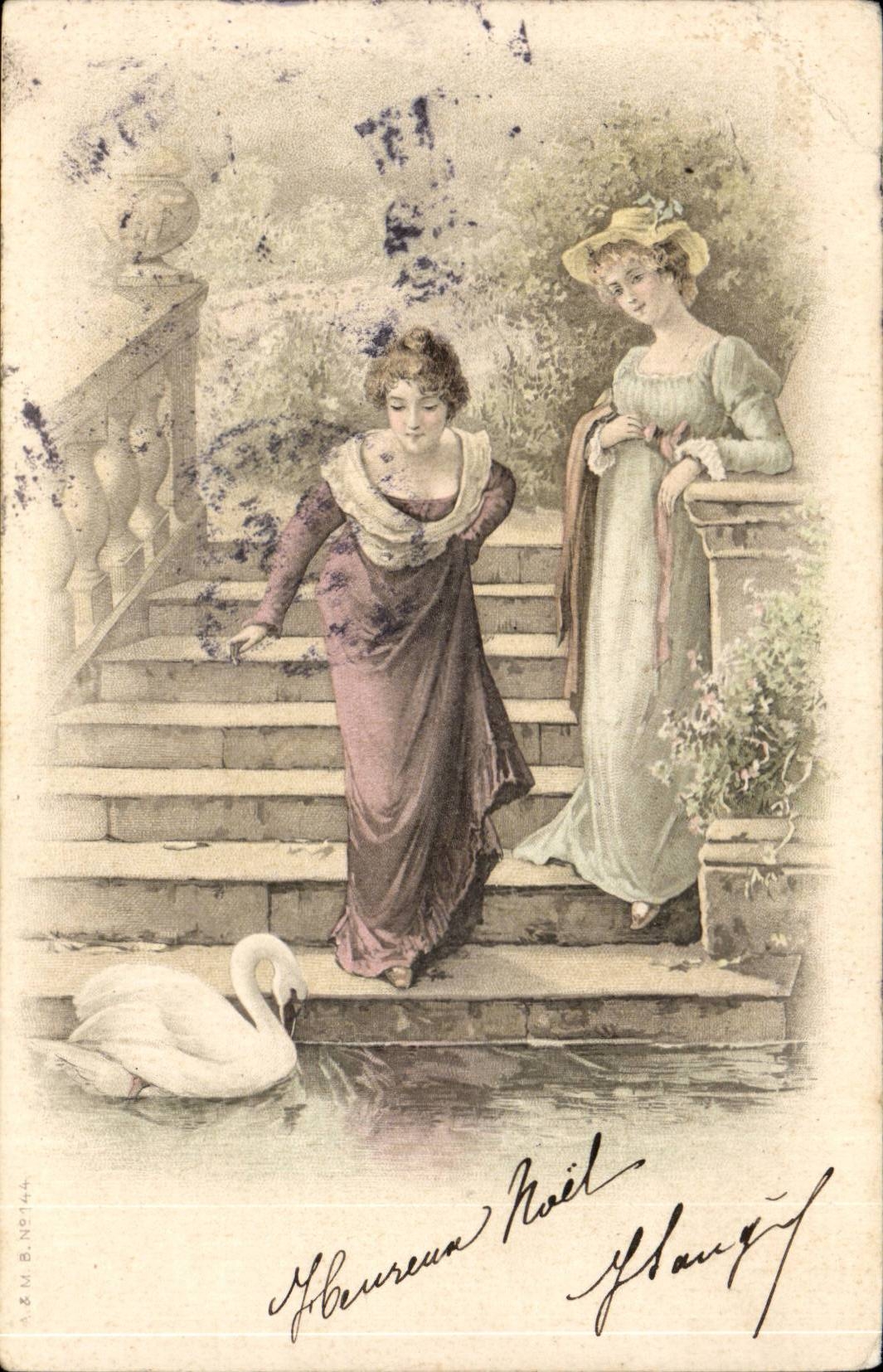 Zwei junge Frauen und ein Schwan — A. & M. B. N° 144 — Ausgabe A. & M. B.
