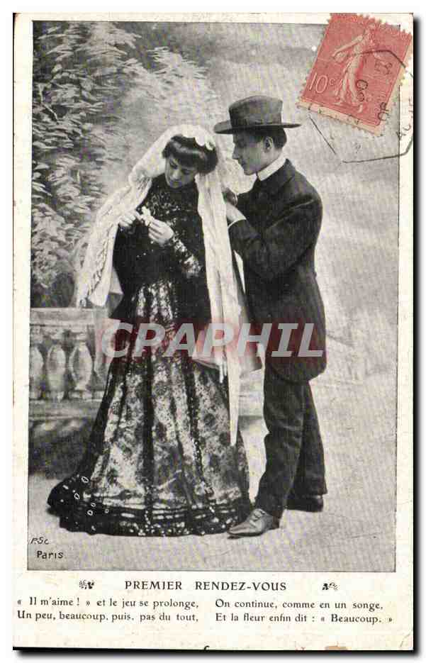 Fantaisie - Couple - Premier Rendez Vous - il m'aime ? - CPA 