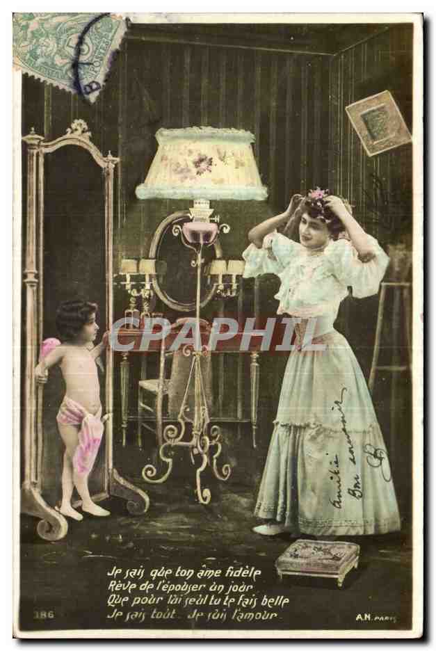 Fantaisie - Femme - Je suis ton ame fidele - l'amour - cupid - CPA 