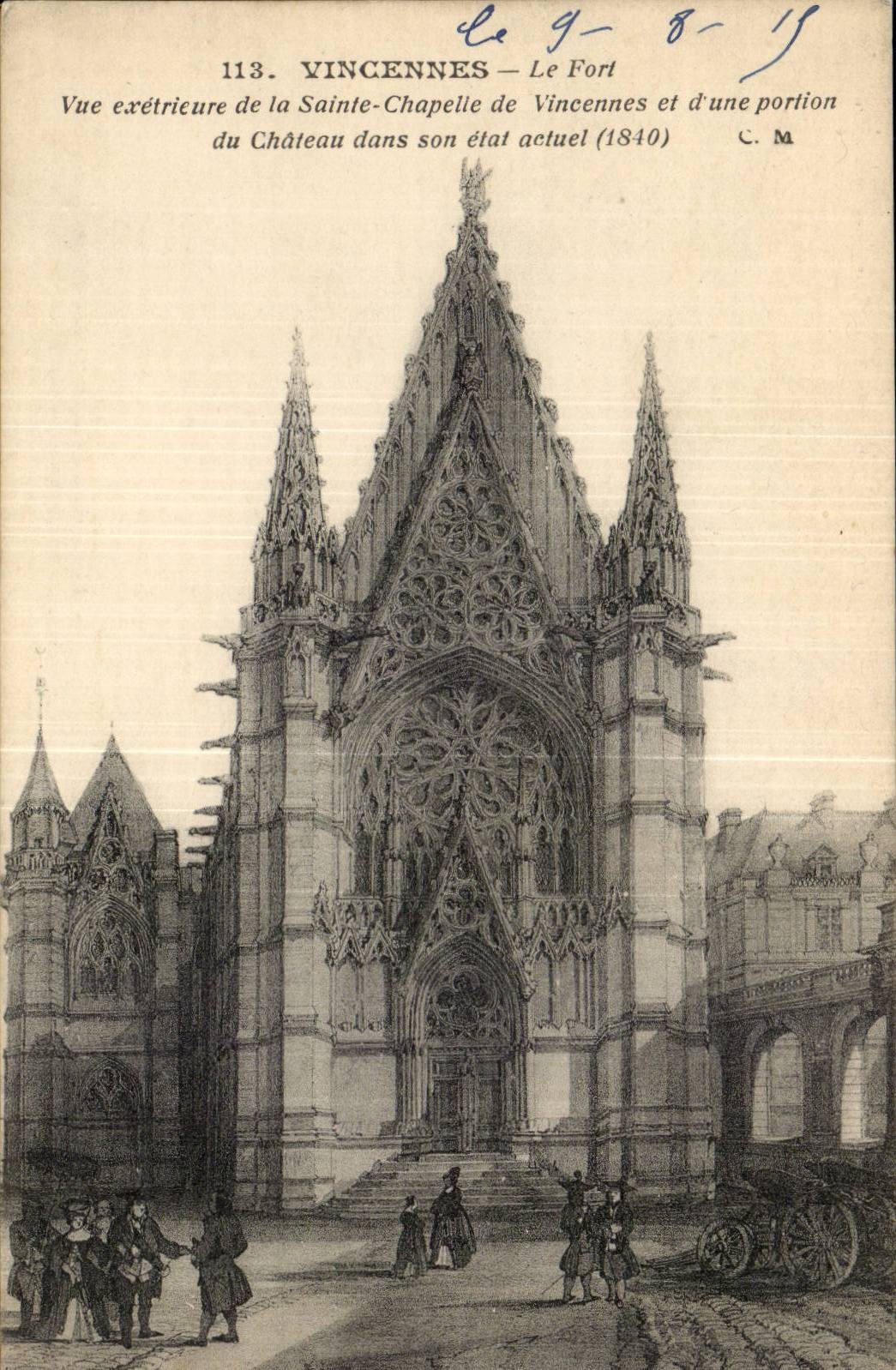 Vincennes — Le Fort — Vue extérieure de la Sainte-Chapelle et d'une portion du Château dans son état actuel (1840) — C.M. n°113