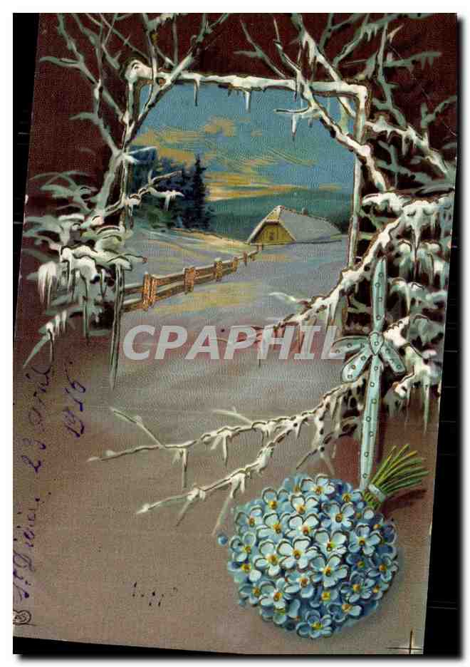 Fantaisie - Fleurs Neige - Winter scene - CPA 