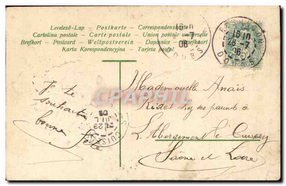 Fantaisie - Fleurs - Souvenir d'Amitie - flowers with flowing ribbons - CPA  — Verso