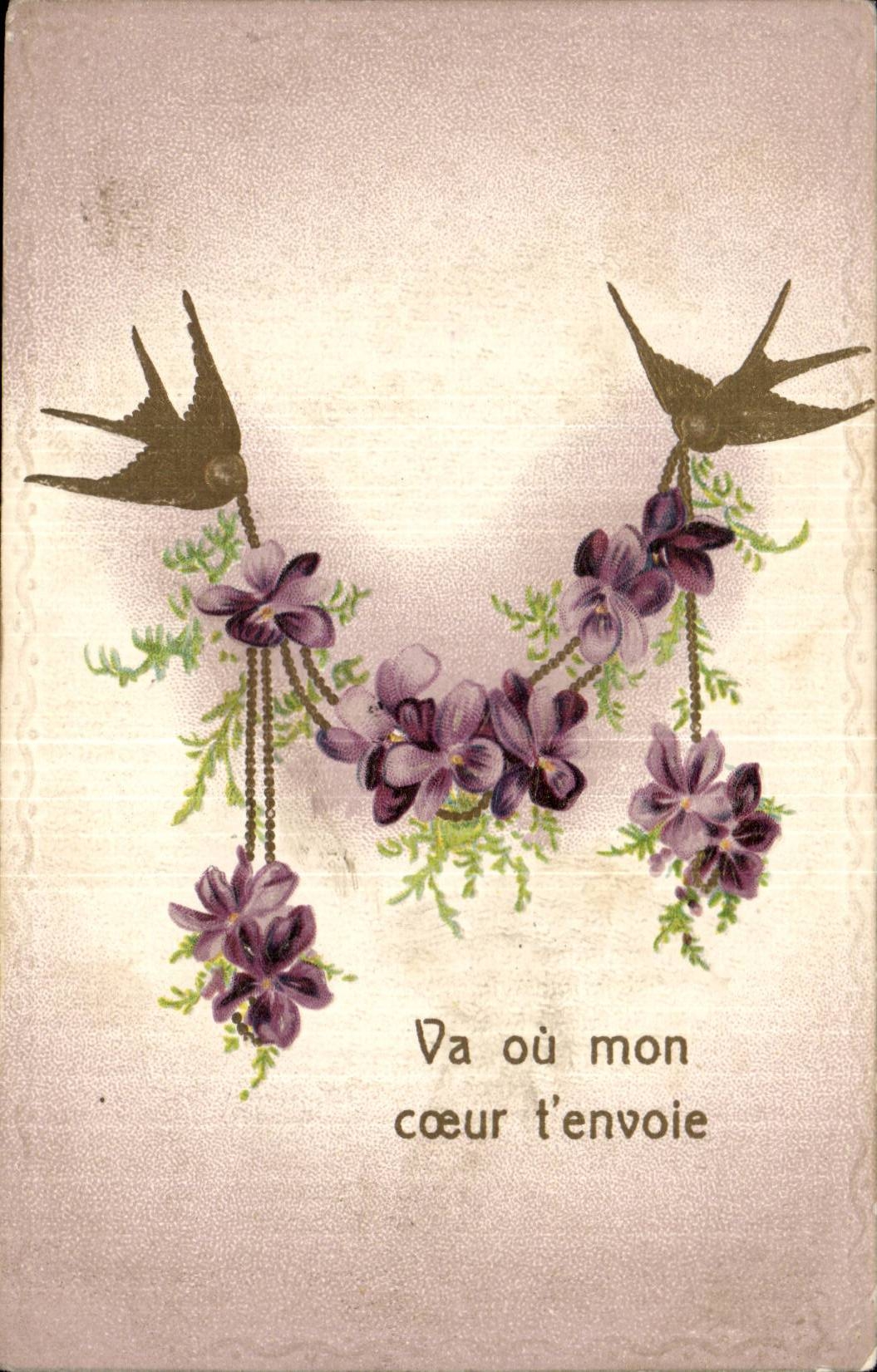 Oiseaux et violettes — Va où mon cœur t'envoie — K. F. Lillieurs, Série 1508