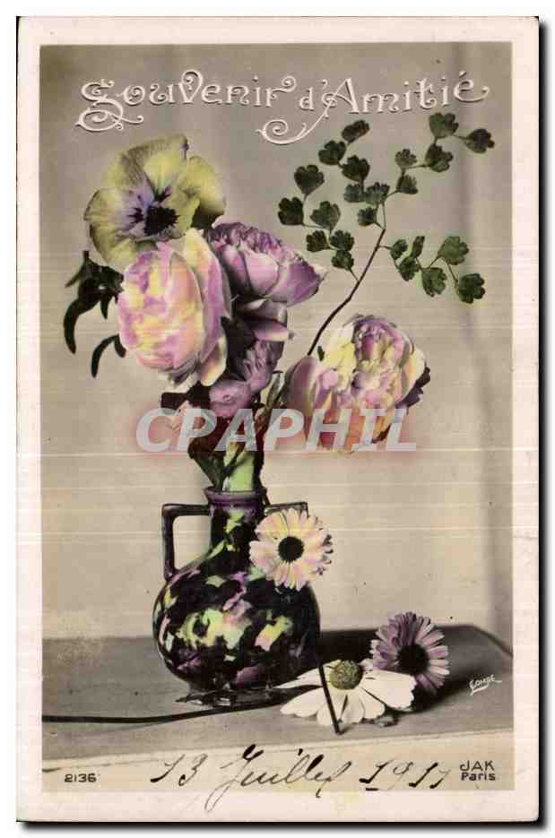 Fantaisie - fleur - souvenir d Amitie - rose - White roses and daisies - CPA 