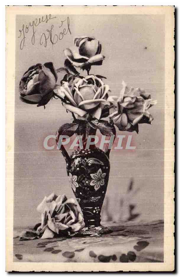 Fantaisie - fleur - roses in an elegant vase - CPA 