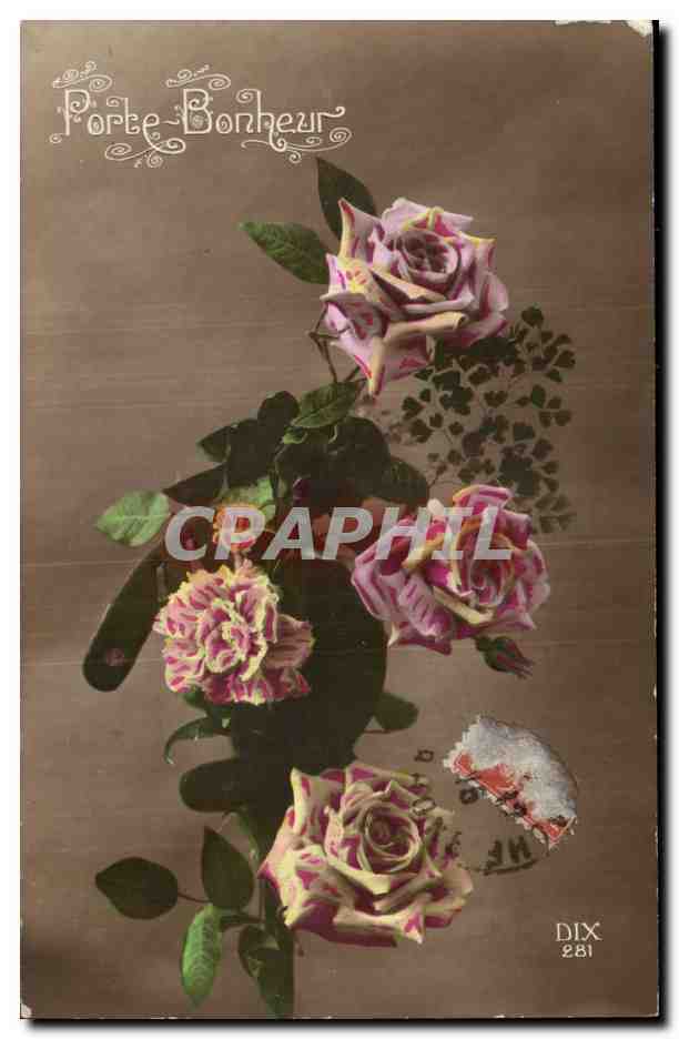 Fantaisie - fleur - rose - Porte Bonheur - CPA 