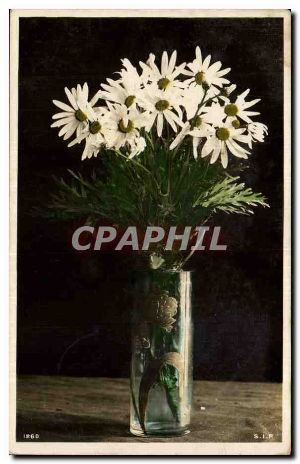 Fantaisie - fleur - daisies in a vase - metalic sheen - CPA 