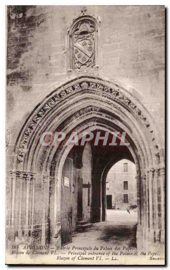 Avignon — Entrée Principale du Palais des Papes — Blason de Clément VI — Éditeur Select