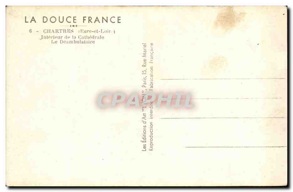 Chartres — Intérieur de la Cathédrale, Le Déambulatoire — Les Éditions d'Art 'VYON', Paris — Verso