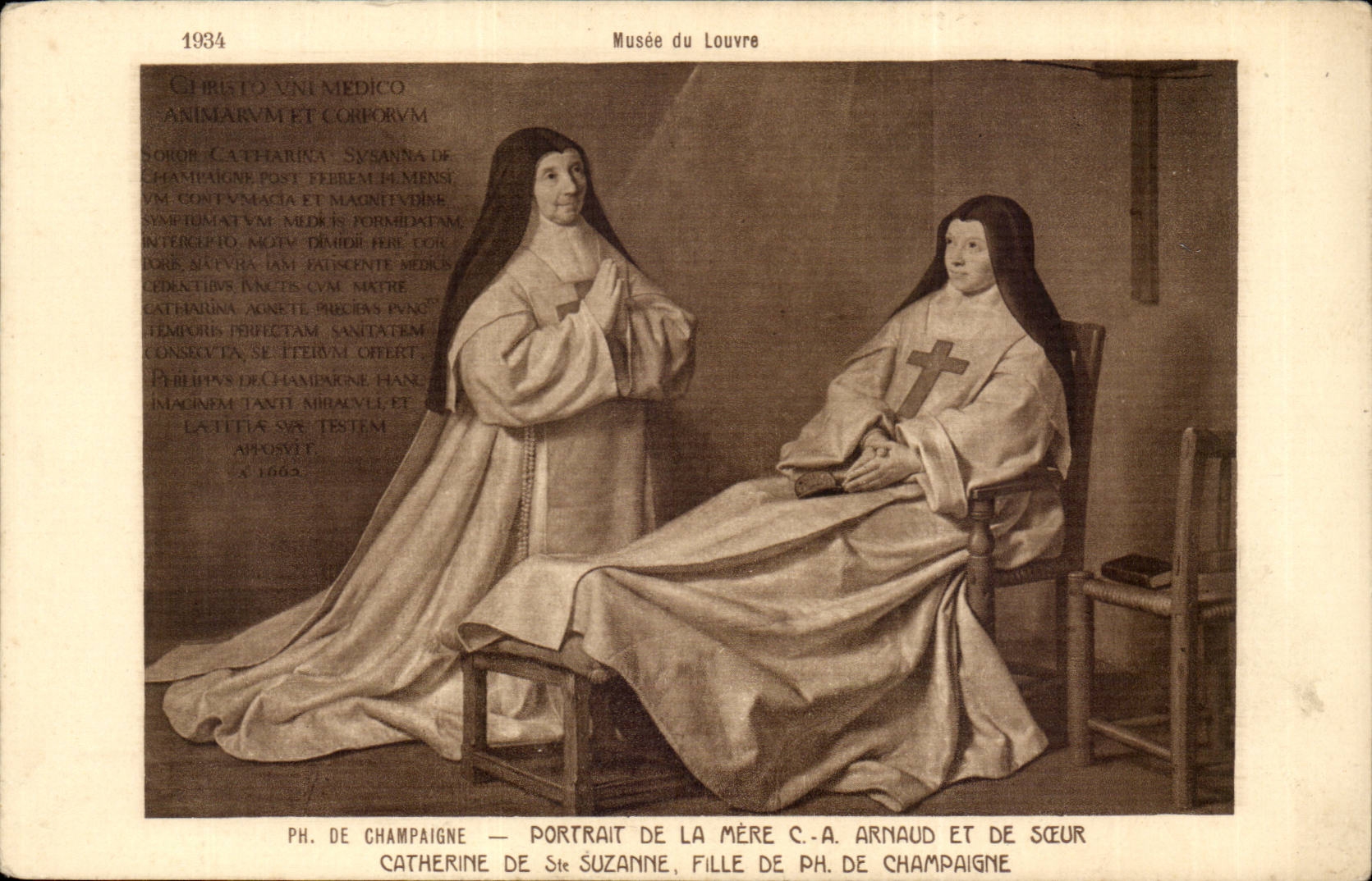 Ph de Champagne CPA Portrait de la mere CA Arnaud et de soeur catherine de Ste Suzanne fille de Philippe Musee du Louvre