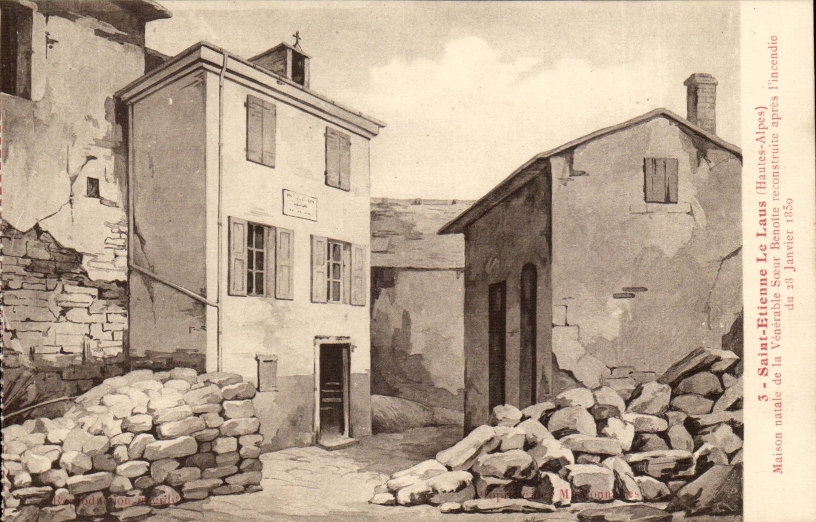 Saint-Étienne-Le-Laus (Hautes-Alpes) — Maison natale de la Vénérable Sœur Benoîte reconstruite après l'incendie du 28 janvier 1850 — Édition M. Monnons
