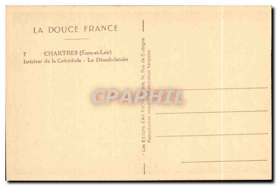 Chartres (Eure-et-Loir) — Intérieur de la Cathédrale - Le Déambulatoire — Les Éditions d'Art Yvon, Paris — Verso